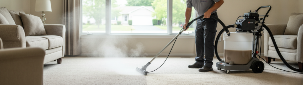 Professional carpet cleaner removing pet urine stains and odors