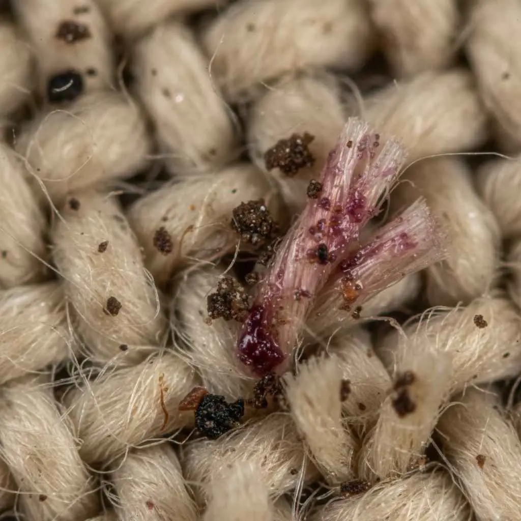 carpet fibers magnified showing trapped stains