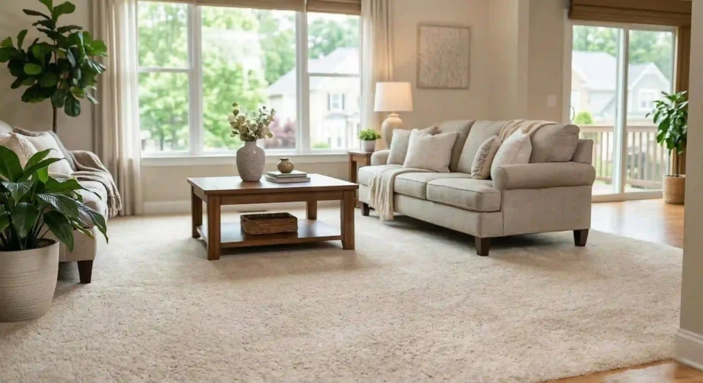 bright, freshly cleaned carpet in a living room