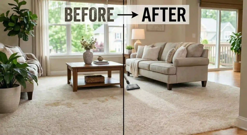 carpet before-and-after cleaning comparison
