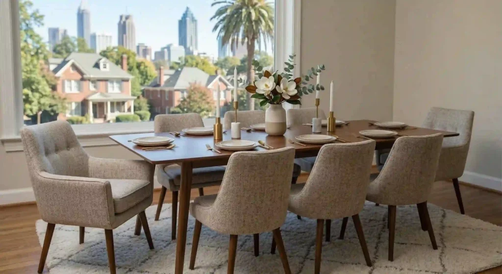 upholstered dining chairs in a home.