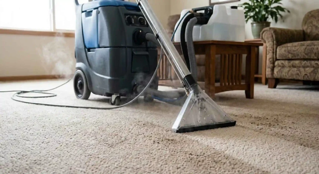 Carpet steam cleaning or extraction machine on carpet