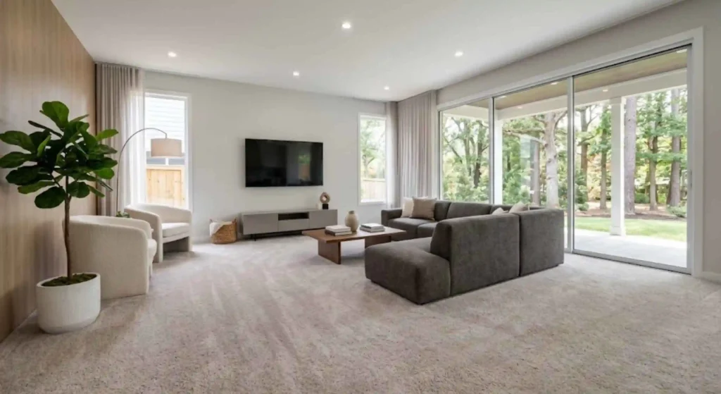 Clean living room carpet in a modern Lawrenceville home