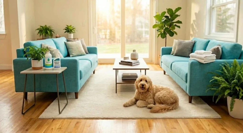 clean, fresh living room with pet