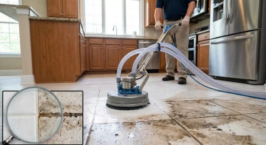 dirty grout vs cleaned grout comparison