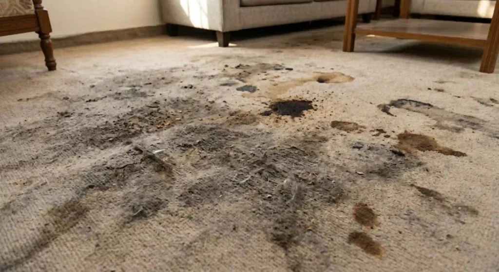 Dirty carpet before eco-friendly deep cleaning in Suwanee