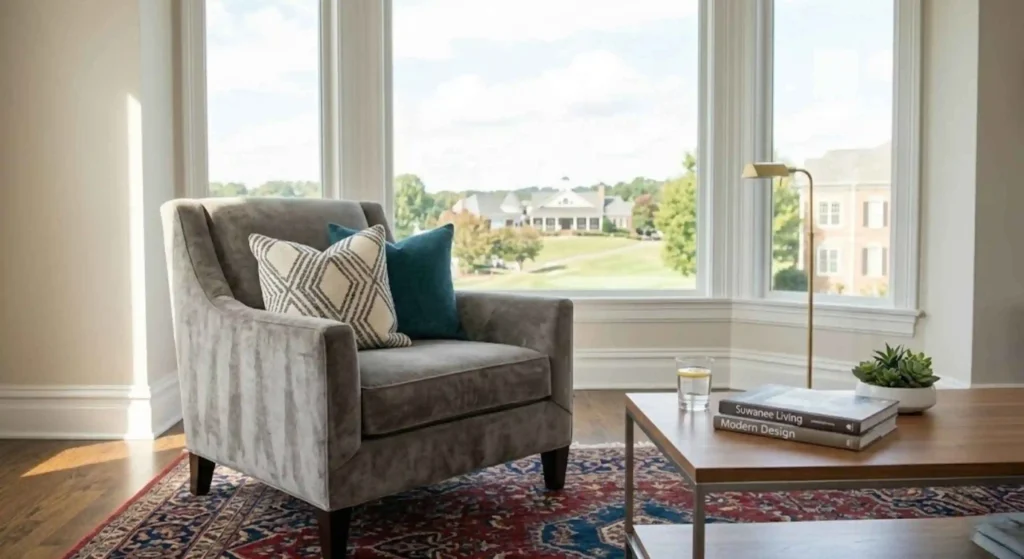 Fresh, clean sofa setup in modern Suwanee living room